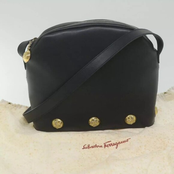 Salvatore Ferragamo Shoulder Bag Leather Navy Auth - Picture 3 of 16
